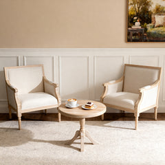 French Accent Chair Traditional Wood Frame Linen Upholstery Distressed Finish Home Decor, Single