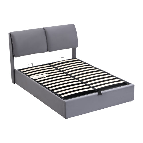 Upholstered Bed,Double Bed-4ft6  135x190cm  Hydraulic Bed, Three Drawers, Bed Box For Storage, Slatted Frame With Headboard, Without Mattress, Velvet, Grey