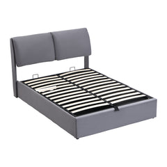 Upholstered Bed,Double Bed-4ft6  135x190cm  Hydraulic Bed, Three Drawers, Bed Box For Storage, Slatted Frame With Headboard, Without Mattress, Velvet, Grey