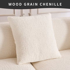 LY-022 GREY COMPRESSION SOFA Combining Chaise Longue With 3-seater, Wood Grain Chenille Fabric, Full Sponge Compression Sofa,combined Sofa With 4 Pillows For Living Home Furniture Apartment