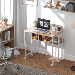 80 Cm Drop Leaf Writing Work Desk - Natural Wood Finish