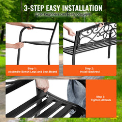 Outdoor Bench, 50 Inches Metal Garden Bench For Outdoors, 550 Lbs Load Capacity Bench, Outdoor Garden Park Bench With Backrest And Armrests, Patio Bench For Garden, Park, Yard, Front Porch