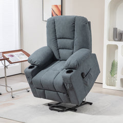 Oversized Riser And Recliner Chairs For The Elderly, Fabric Upholstered Lift Chair For Living Room With Remote Control, Side Pockets, Cup Holder, Grey