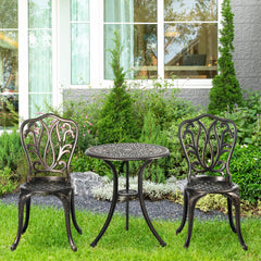 3 Piece Garden Bistro Set Aluminium Outdoor Furniture Set For 2 Patio Chairs And Table With Umbrella Hole Bronze Tone