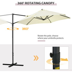 2.5M Garden Cantilever Parasol, Offset Roma Patio Umbrella Hanging Sun Shade Canopy Shelter With 360° Rotation And Cross Base, Beige
