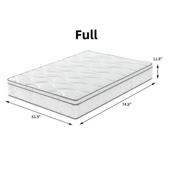 Full Size Mattress,12 Inch Hybrid Mattress In A Box With Gel Memory Foam,Individually Wrapped Pocket Coils Innerspring For Breathable And Durable Support, Made In USA, CertiPUR-US Certified