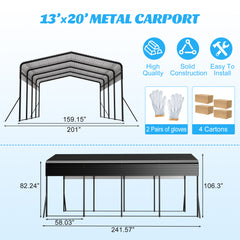 13x20 FT Metal Carport,Garage With Upgraded Triangle Reinforced Frame&4 Poles,Galvanized Steel Hardtop Roof,Heavy-Duty All-Weather Shelter For Car,Truck,Boat,Outdoor Storage