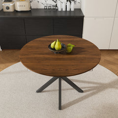 Retractable Dining Table  Round Dining Table  Extendable Dining Table  6-person Carbon Steel Base  Modern And Simple Solid Wood Veneer Dining Room Furniture  42 Inches Extended To 58 Inches