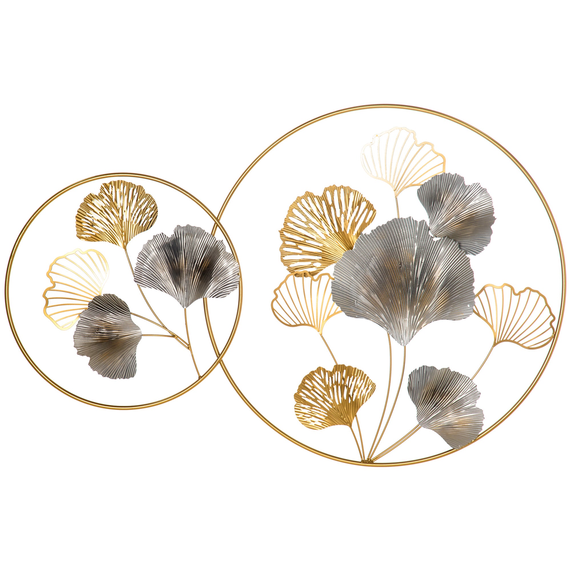 Large Metal Wall Art, Modern Hanging Wall Sculpture With Unique Multi-leaf Design, Horizontal Or Vertical Metal Hanging Decoration For Living Room Bedroom Entryway, Gold Silver