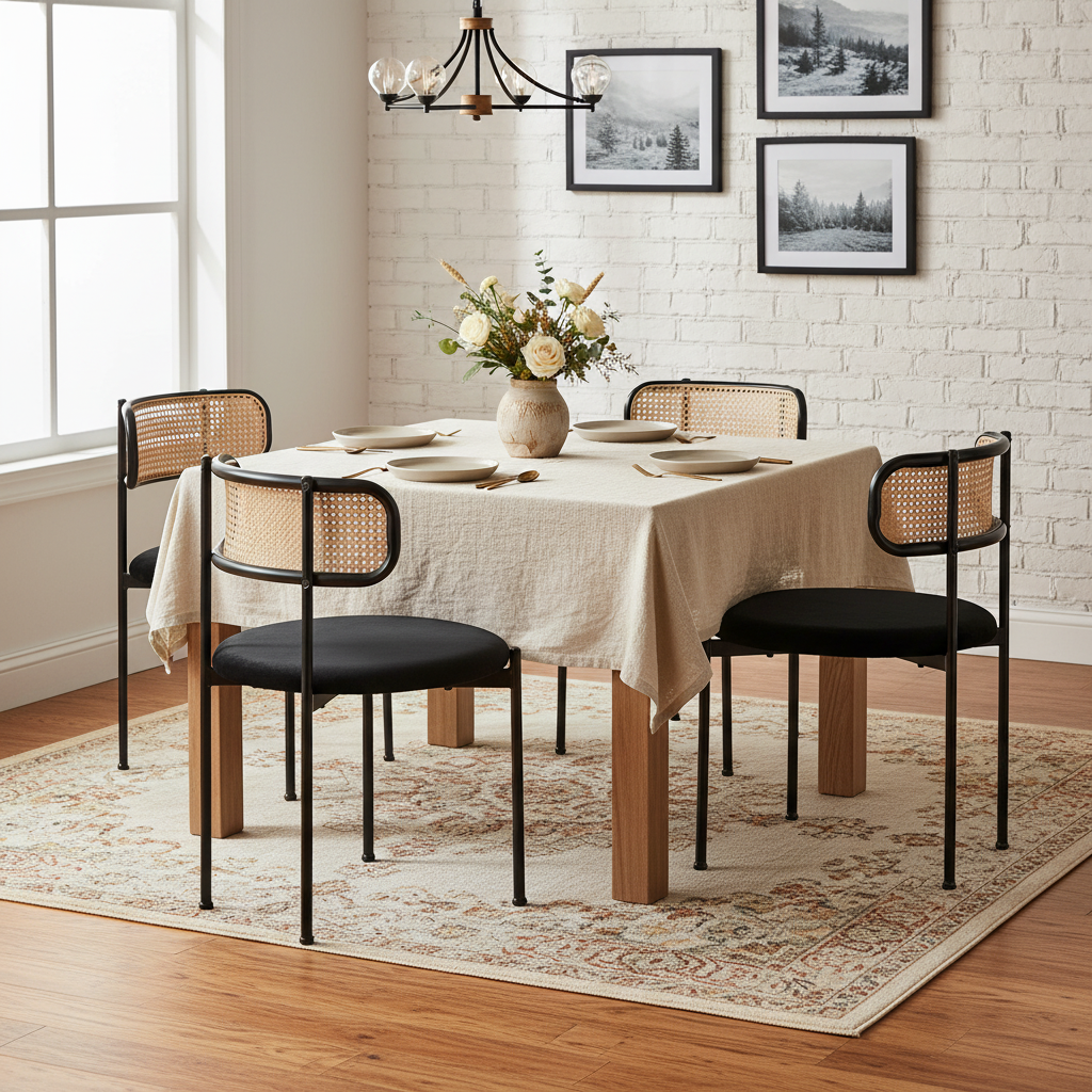 Velvet Dining Chair, Set Of 4, Modern, Simple Leisure Chair With Four Metal Support Legs, Rattan Leisure Chair, Living Room And Bedroom Chair, Black