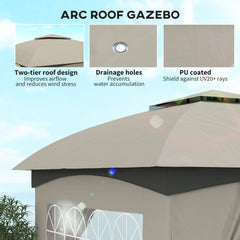 11' x 11' Outdoor Gazebo, Double Roof Patio Gazebo with Curtains, Church Windows, Galvanized Steel Frame, Light Gray