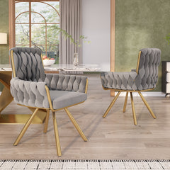 Set Of 6, Velvet Dining Chair, Armchair, Single Luxurious Living Room And Bedroom Swivel Chair, Leisure Swivel Chair With Four Metal Support Legs, Gray