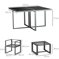 9PCs Patio Aluminium Dining Set, Space Saving Cube Set With 4 Chairs, 4 Ottoman, Cushions, 8 Seater Garden Furniture