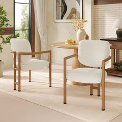 Set Of 6, Metal Chairs, Dining Chairs, Suitable For Homes, Restaurants, Living Rooms, And Cafes, Boucle, Natural Wood Color