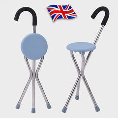 Folding Cane Seat Chair Walking Stick Tripod Hiking Stool Adjustable Height