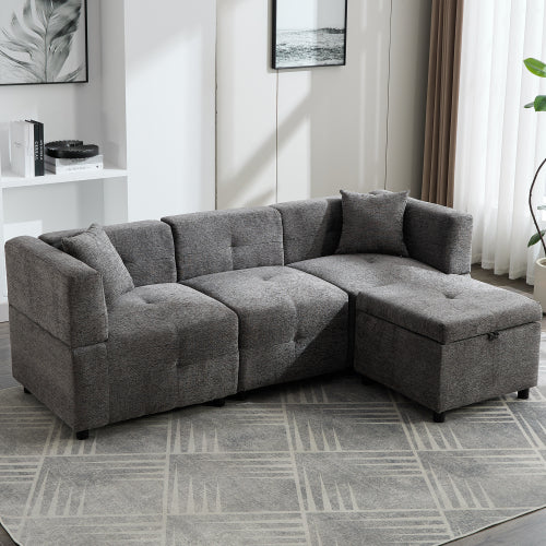 80 Sectional Sofa Couch With Removable Storage Ottoman, Fabric Sofa For Living Room Apartment, L-Shaped Sofa With 2 Pillows For Home Apartment Office Living Room