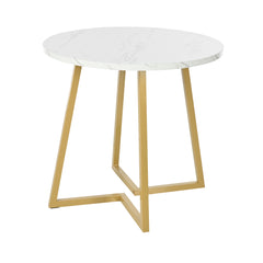 Modern Metal Frame Marble Pattern Round Coffee Table 80x80x75cm With Gold Stand, Suitable For Small Dining Table In Living Room And Bedroom