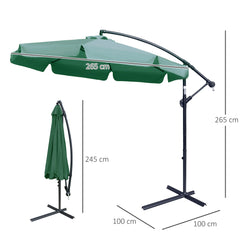 2.7m Garden Parasol Cantilever Umbrella With Crank Handle And Cross Base For Outdoor, Hanging Sun Shade, Green