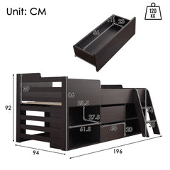 Cabin Bed Mid Sleeper Bed Frame Storage Kids Wooden Bed With Drawers Shelf Storage Low Sleeper Bed 3ft Single Children's White Wooden Bed - 3ft Single 90 X 190 Cm Frame Only