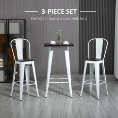 3 Piece Industrial Dining Table Set, Bar Height Bar Table and Chairs Set with Footrests for Bistro, Pub, White and Brown