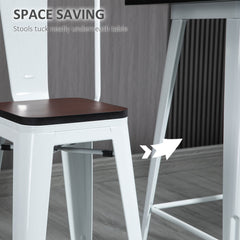 3 Piece Industrial Dining Table Set, Bar Height Bar Table and Chairs Set with Footrests for Bistro, Pub, White and Brown