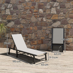 Folding Sun Lounger Set Of 2, 5-Position Adjustable Reclining Garden Loungers, Garden Chaise Lounge Sunbed Recliner Chairs With Steel Frame For Beach, Porch, Patio, Camping, Light Grey
