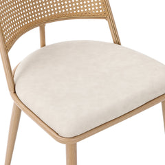 Set Of 4, PU Seat, Rattan Backrest, Bamboo Kitchen Chair With Imitation Rattan Backrest And Retro Side Armchair, Suitable For Home, Restaurant, Living Room, Cafe,beige