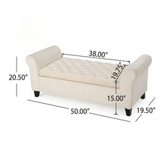 Lvory Fabric Storage Bench With Rolled Arms, 38 Seat Width,  Black Legs, Button Fabric Design, Living Room Bedroom Entryway Furniture