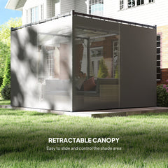 3 X 3m Moving Canopy Metal Pergola, With Curtains - Grey
