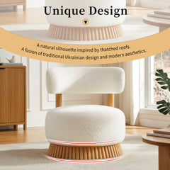 Modern Farmhouse Armless Chair, Wooden Base Featuring Thatched Roof Rod Design, Cozy Upholstered Chair For Living Room Or Bedroom