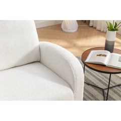 Mid Century Modern Teddy Fabric Upholstered Rocking Chair Padded Seat For Living Room Bedroom, Beige