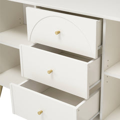 Sideboard Cabinet For Living Room, Chest Of Drawers With 2 Doors And 3 Drawers, Adjustable Shelf, Cream White, 40D X 140W X 84H CM