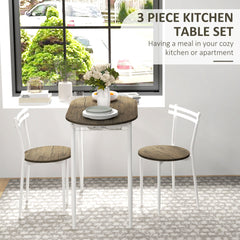 3-Piece Dining Table And Chairs Set, Oval Kitchen Table With 2 Chairs, With Wire Storage Shelf And Steel Frame, Natural