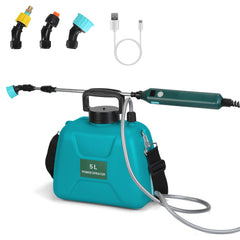 5L 1.32Gallon Battery Operated Water Sprayer Portable Garden Sprayer Electric Sprayer With Rechargeable Handle Telescopic Wand 3 Spray Nozzles Shoulder Strap For Lawn Garden