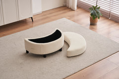 Chenille Swivel Armchair With 3 Back Cushion Pillow Ottoman Crescent Stool, Ivory