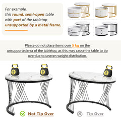 High Gloss Round Nesting Coffee Table With Marble Top, End Table, White & Gold Nesting Coffee Table Set Of 2 Center Table With Storage Drawers For Living Room
