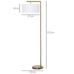 Floor Lamp, Modern Standing Lamp With Linen Lampshade, Round Base For Living Room, Bedroom, Dining Room, 153cm, Gold And White