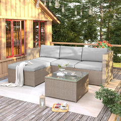 Garden Corner Sofa Rattan Garden Furniture Patio Set Garden Entertaining Set Garden Rattan Furniture Lounge Set,Khaki