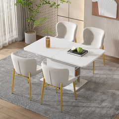 Extendable Dining Table, Dining Table With Storage, Rectangular Dining Table, Coffee Leisure Table, Modern Simple Iron Dining Table, Space-saving Multifunctional Dining Table, White