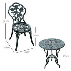 Cast Aluminium Outdoor Patio Garden Bistro Elegant Design Table Chair Set - Green (3-Piece)