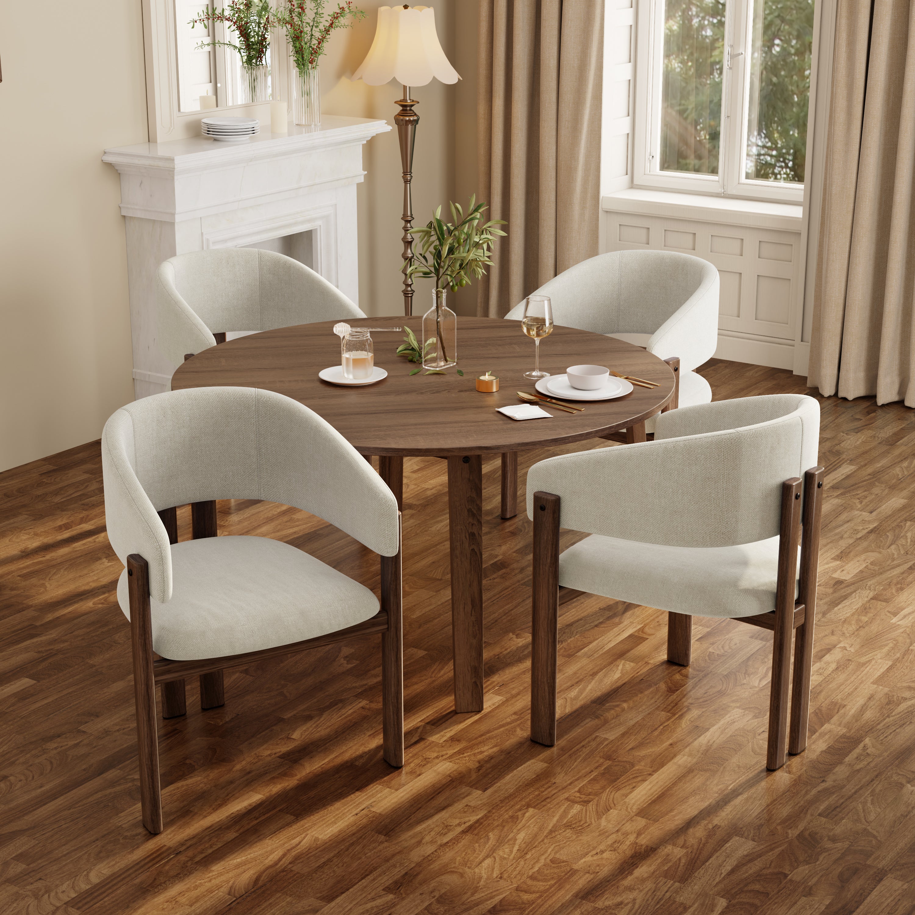 Set Of 4, Metal Chairs, Dining Chairs, Suitable For Homes, Restaurants, Living Rooms, And Cafes, Linen, Walnut Wood Color