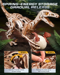 ROKR 3D Wooden Self-Walking Dinosaur Puzzle, Mechanical Model Kit For Adults & Teens, STEM Educational Building Set, Prehistoric Birthday Gift
