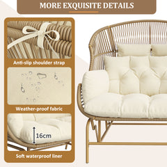 Garden Rocking Chair For Two, Patio Hanging Chair, Outdoor Swing Egg Chair, Rocking Chair, Garden Swing, Porch Swing For The Garden, Balcony, Or Terrace, Beige
