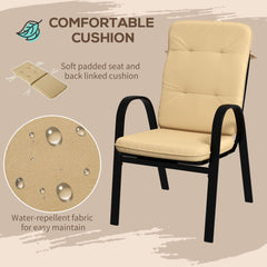 5 Pieces Outdoor Square Garden Dining Set W/ Tempered Glass Dining Table 4 Cushioned Armchairs, Umbrella Hole, Beige