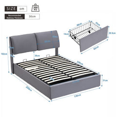 Upholstered Bed,Double Bed-4ft6  135x190cm  Hydraulic Bed, Three Drawers, Bed Box For Storage, Slatted Frame With Headboard, Without Mattress, Velvet, Grey