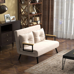 4-in-1 Velvet-Feel Double Sofa Bed, With Pillows - Beige