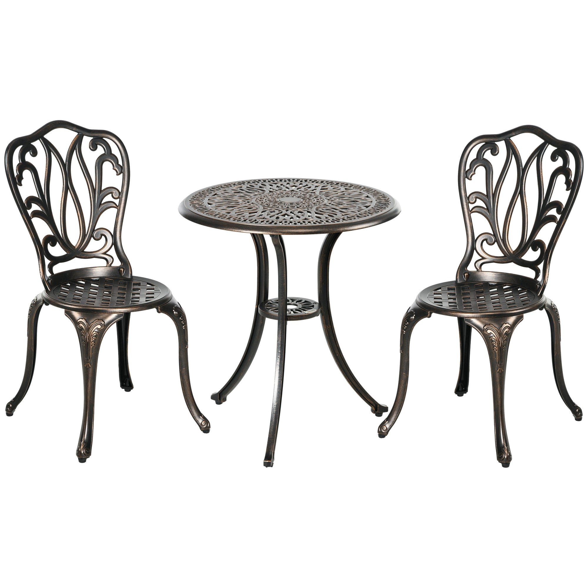 3 Piece Garden Bistro Set Aluminium Outdoor Furniture Set For 2 Patio Chairs And Table With Umbrella Hole Bronze Tone