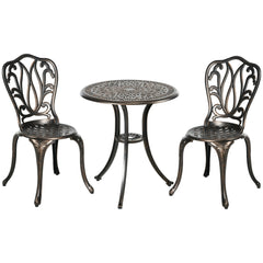 3 Piece Garden Bistro Set Aluminium Outdoor Furniture Set For 2 Patio Chairs And Table With Umbrella Hole Bronze Tone