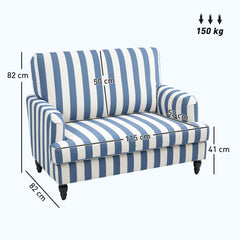 Modern Cuddle Chair, Velvet Single Sofa Armchair With Stripe, Turned Legs And Wide Seat, Upholstered Snuggle Chair For Living Room, Bedroom, Blue And White