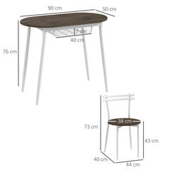 3-Piece Dining Table And Chairs Set, Oval Kitchen Table With 2 Chairs, With Wire Storage Shelf And Steel Frame, Natural